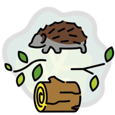 These emojis in a column: hedgehog, tree branches, and a log